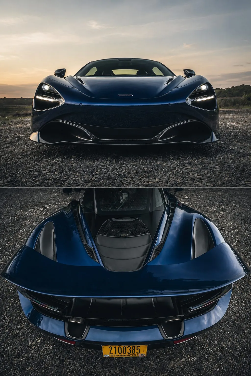 McLaren 720S in blue, front and rear views stacked