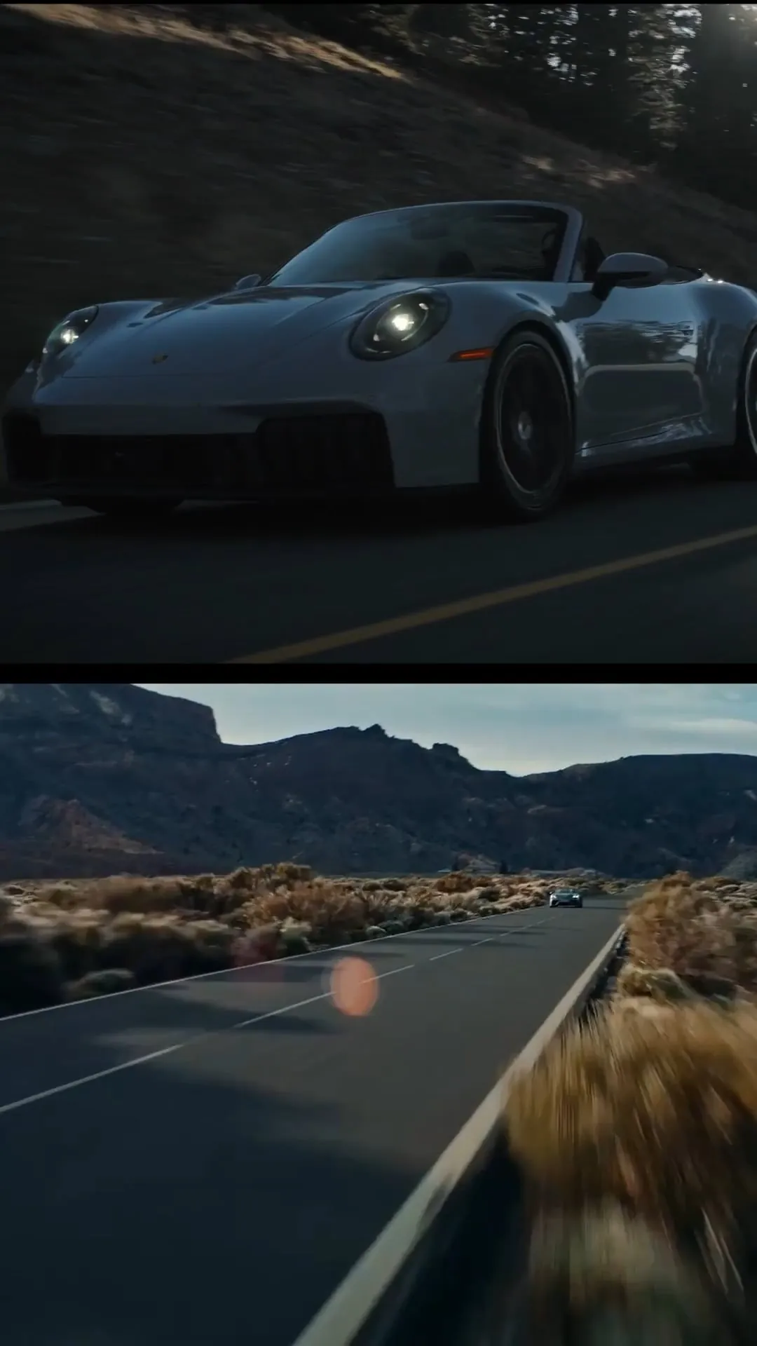 Porsche on a mountain road — vertical social cut