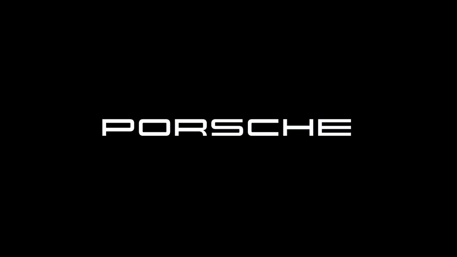 Porsche wordmark on black — Porsche feature title card